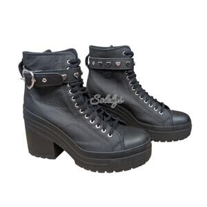 Converse Chuck 70 De Luxe Heel Romance Black Leather Platform Sneaker Women 10.5